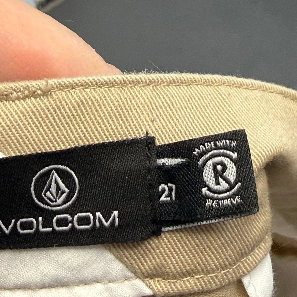 Volcom Y2K Micro Mini Chino Shorts Women Size 27 Khaki Skater Summer Minimalist - Picture 3 of 9